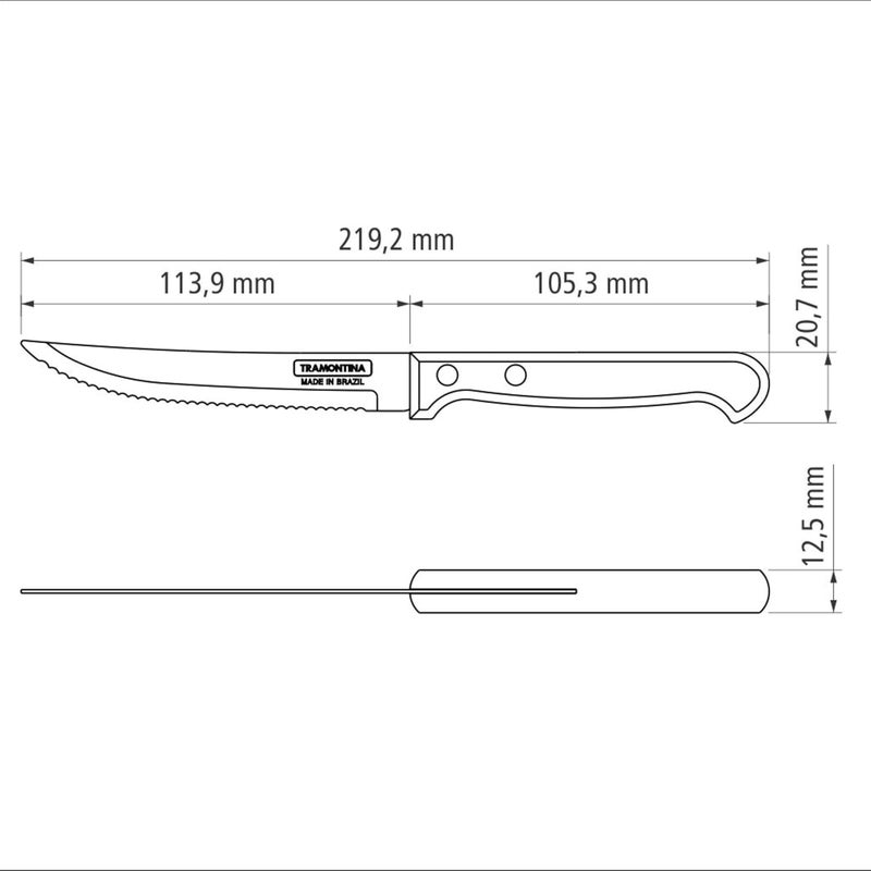 Tramontina Polywood Stainless Steel Fruit Knife - 10.1cm/4" with Wavy/Serrated Edge - Image 3