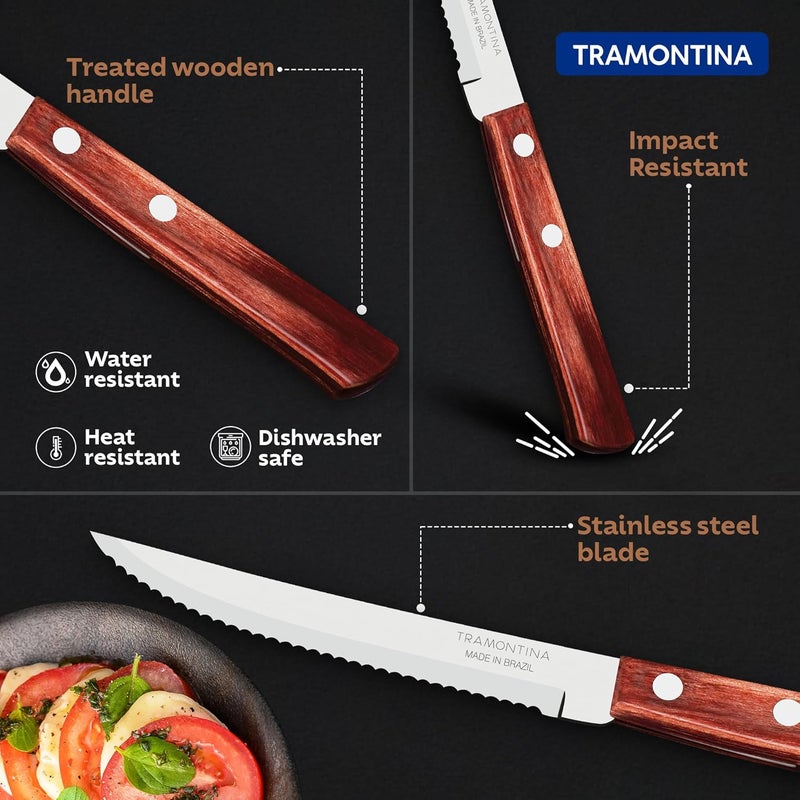 Tramontina Polywood Stainless Steel Fruit Knife - 10.1cm/4" with Wavy/Serrated Edge - Image 4