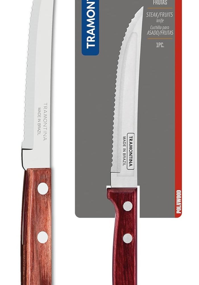 Tramontina Polywood Stainless Steel Fruit Knife - 10.1cm/4" with Wavy/Serrated Edge - Image 1