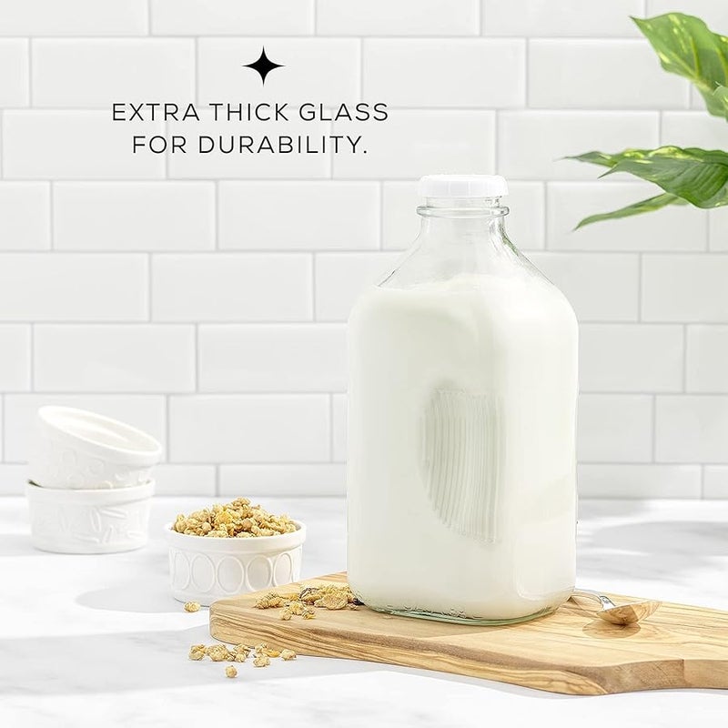 JoyJolt Glass Milk Bottle with Lid AND Pourer Multi-Pack. 64 Oz Reusable Glass Bottles with 6 Lids! Milk Jug Pitcher, Buttermilk, Water or Juice Bottles with Caps, Syrup, Honey or Sauce Container - Image 4