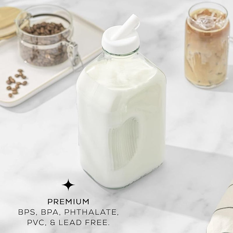 JoyJolt Glass Milk Bottle with Lid AND Pourer Multi-Pack. 64 Oz Reusable Glass Bottles with 6 Lids! Milk Jug Pitcher, Buttermilk, Water or Juice Bottles with Caps, Syrup, Honey or Sauce Container - Image 5