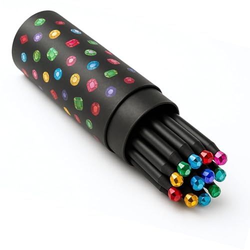 Tresneria Crystal-Topped Black Pencils Set with Sharpener – Multi-Coloured Gemstone Decoration | Stylish Writing & Drawing Stationery for School, Office, Gifting & Art Use.12 × Pencil || 1 × Elegant Gift Box - Image 1