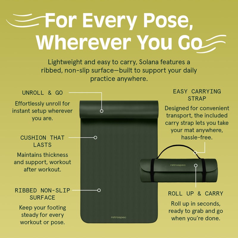 Retrospec Solana Yoga Mat 1" Thick w/Nylon Strap for Men & Women - Non Slip Exercise Mat for Home Yoga, Pilates, Stretching, Floor & Fitness Workouts - Wild Spruce - Image 5