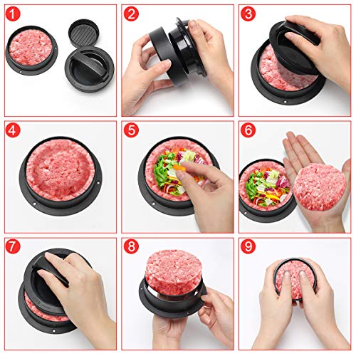 Luxiv 3 in 1 Burger Press, Hamburger Patty Maker Stuffed Burgers Press with 100p Hamburger Paper for BBQ Non-Stick Sliders Beef Hamburger Push (Black) - Image 4