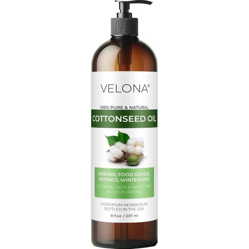 velona Cotton Seed Oil 8 fl oz  100 Pure and Natural Carrier Oil  Refined Cold pressed  Cooking Skin Face Body Hair Care  Use Today  Enjoy Results