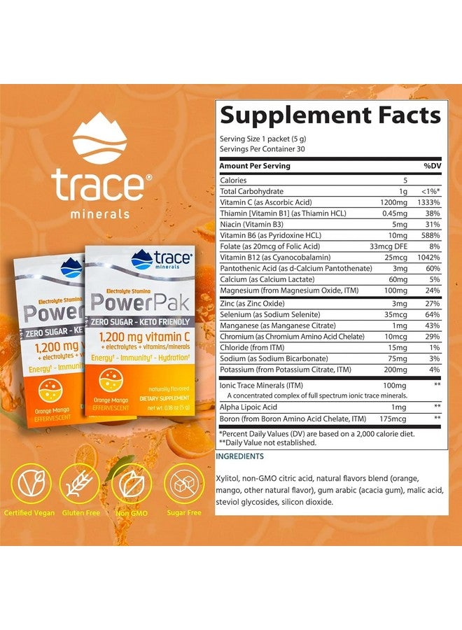 Trace Minerals باك قوى المعادن النادرة خالي من السكر - دعم صحة المناعة والطاقة - مسحوق مشروب مع الفيتامينات والمعادن - يدعم الترطيب وامتصاص المعادن - برتقال مانجو، 30 عبوة (30 حصة) - Image 2