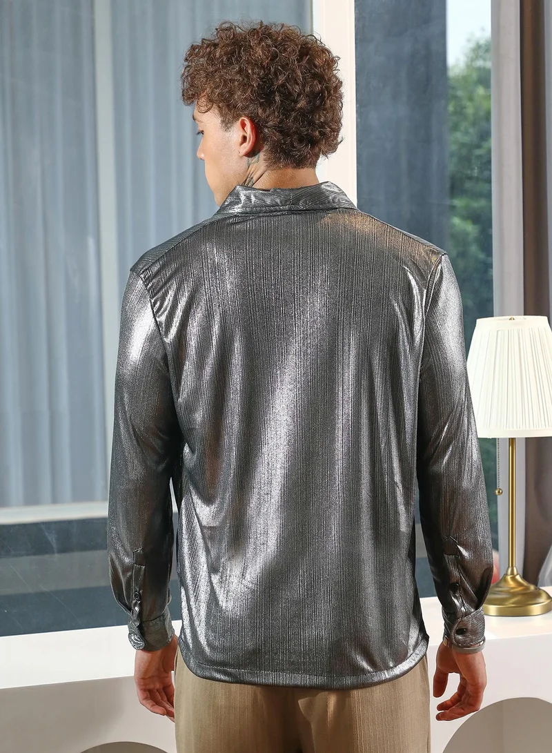Campus Sutra Shawl Collar Shirt