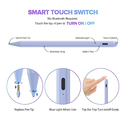 JAMJAKE Stylus Pen for iPad 6th-11th Generation-2X Fast Charge Active Pencil Compatible with 2018-2025 Apple iPad Pro 11"/12.9"/M4, iPad Air 3/4/5/M2/M3,iPad mini 5/6 Gen-Purple - Image 5