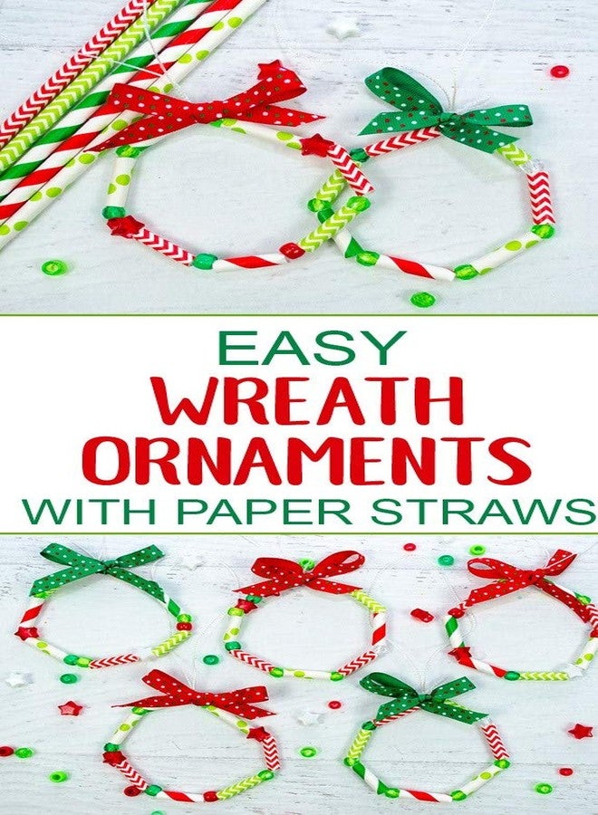 Charmed 125 Pcs Christmas Green and Red Stripe Dot Chevron Paper Straw Mix - Image 2