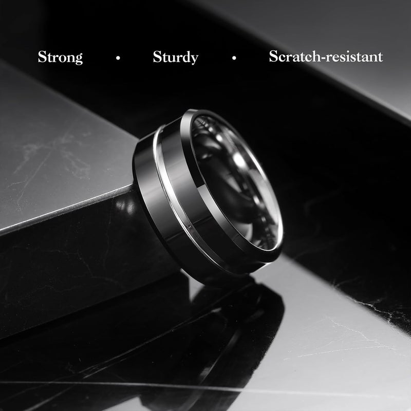 King Will Tungsten Carbide Wedding Band for Men Women-6/8/10mm Width Multicolor Available with Grooved Center Wedding Ring Suitable for Work, Gym Comfort Fit Size 4-16 - Image 2