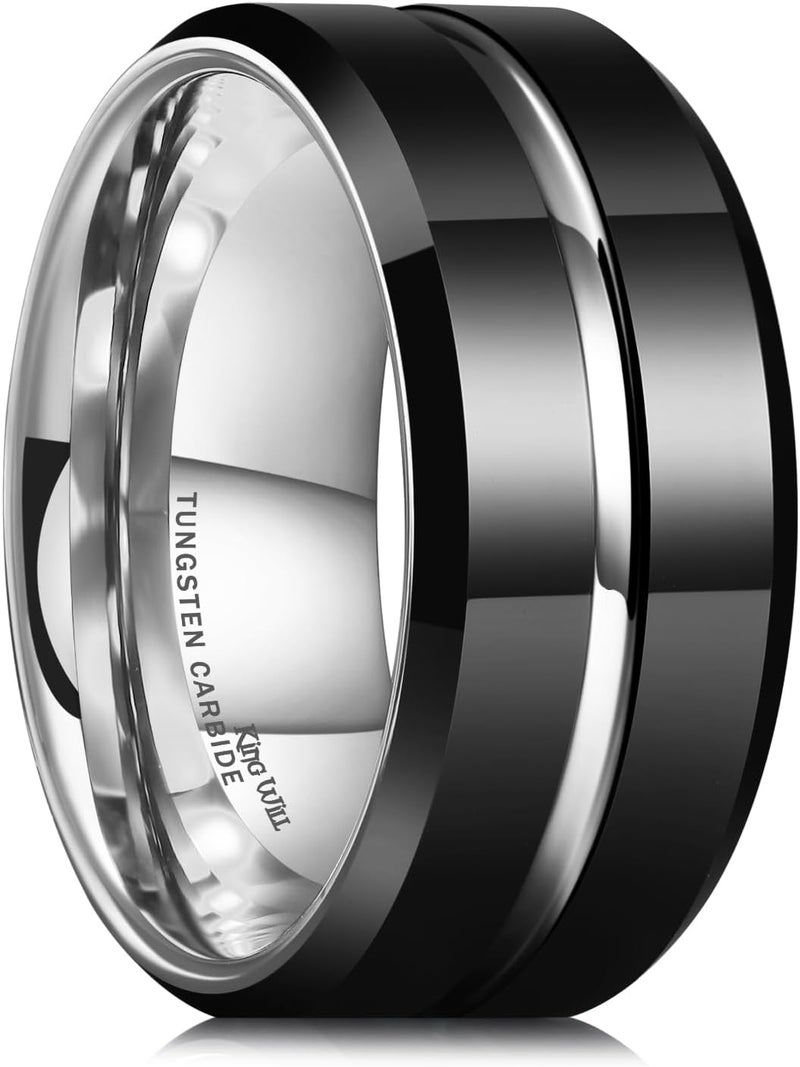 King Will Tungsten Carbide Wedding Band for Men Women-6/8/10mm Width Multicolor Available with Grooved Center Wedding Ring Suitable for Work, Gym Comfort Fit Size 4-16 - Image 1
