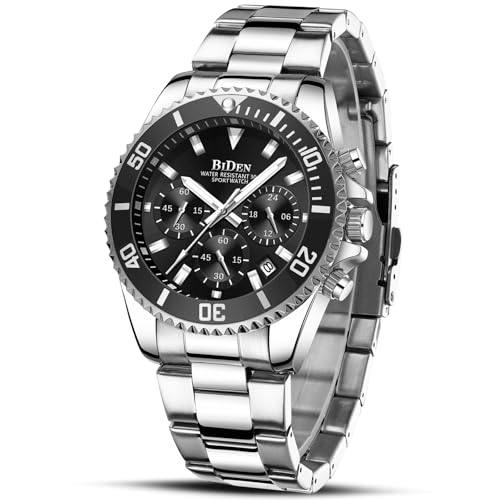 BIDEN Mens Watches Chronograph Black Stainless Steel Waterproof Date Analog Quartz Watch Business Casual Fashion Wrist Watches for Men - Image 1