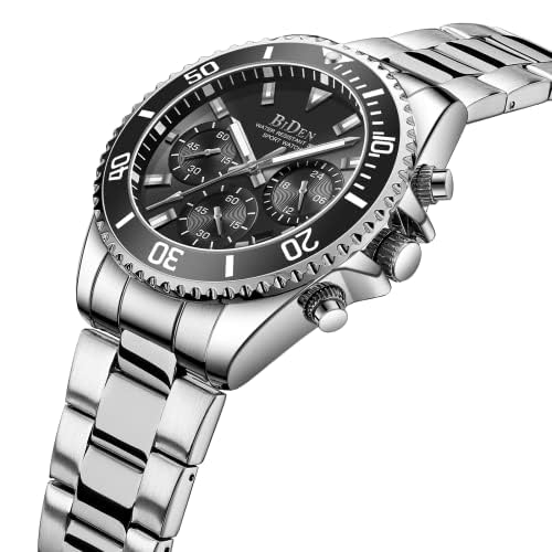 BIDEN Mens Watches Chronograph Black Stainless Steel Waterproof Date Analog Quartz Watch Business Casual Fashion Wrist Watches for Men - Image 3