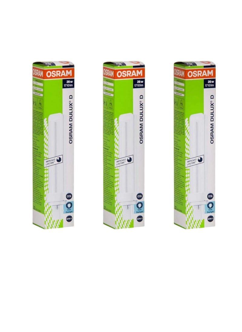 Osram Osram Home Decorative High Qualtiy and Durable, 2 Pin DayLight Double Twin Tube CFL Bulb, 26 Watt Energy Saving Bulb, Daylight - (Pack of 3)  - Image 1