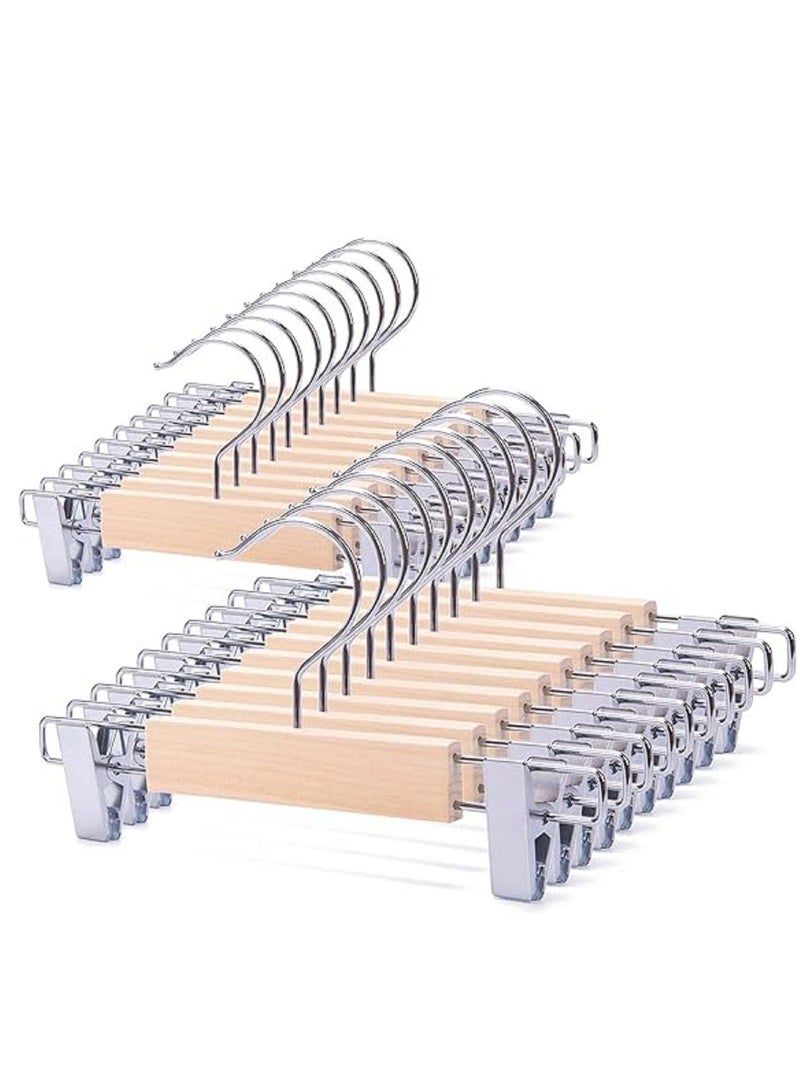 20 Pack Kids Baby Toddler Infant Children Solid Wooden Pants Skirts Hangers Wood Trousers Bottom Hangers with 2-Adjustable Clips 360ｰ Stronger Swivel Hook  - Image 1