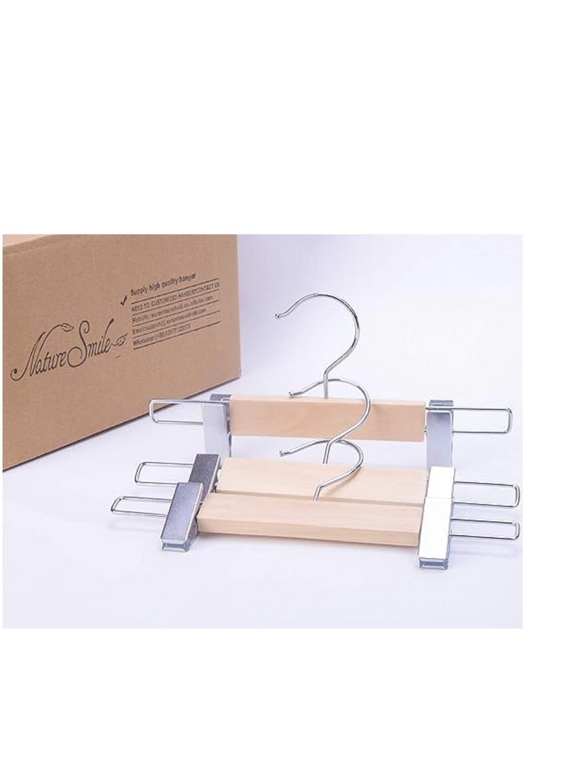 20 Pack Kids Baby Toddler Infant Children Solid Wooden Pants Skirts Hangers Wood Trousers Bottom Hangers with 2-Adjustable Clips 360ｰ Stronger Swivel Hook  - Image 3