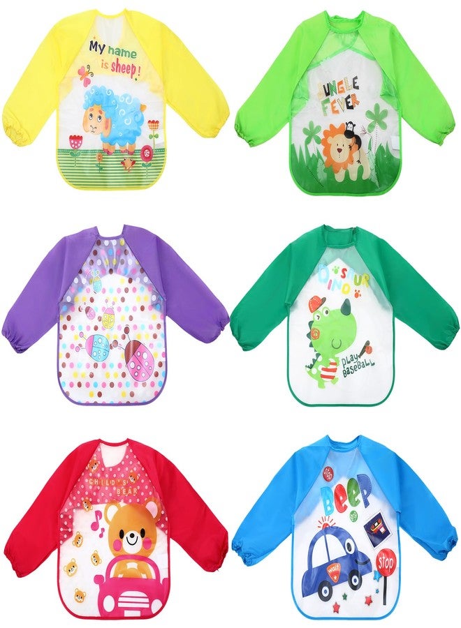 JaGely 6 Pcs Kids Art Smocks Toddler Smock Waterproof Painting Aprons Children Apron with Long Sleeve Washable Bib for Baby Eating (Vivid) - Image 1