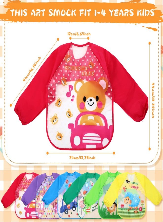 JaGely 6 Pcs Kids Art Smocks Toddler Smock Waterproof Painting Aprons Children Apron with Long Sleeve Washable Bib for Baby Eating (Vivid) - Image 2