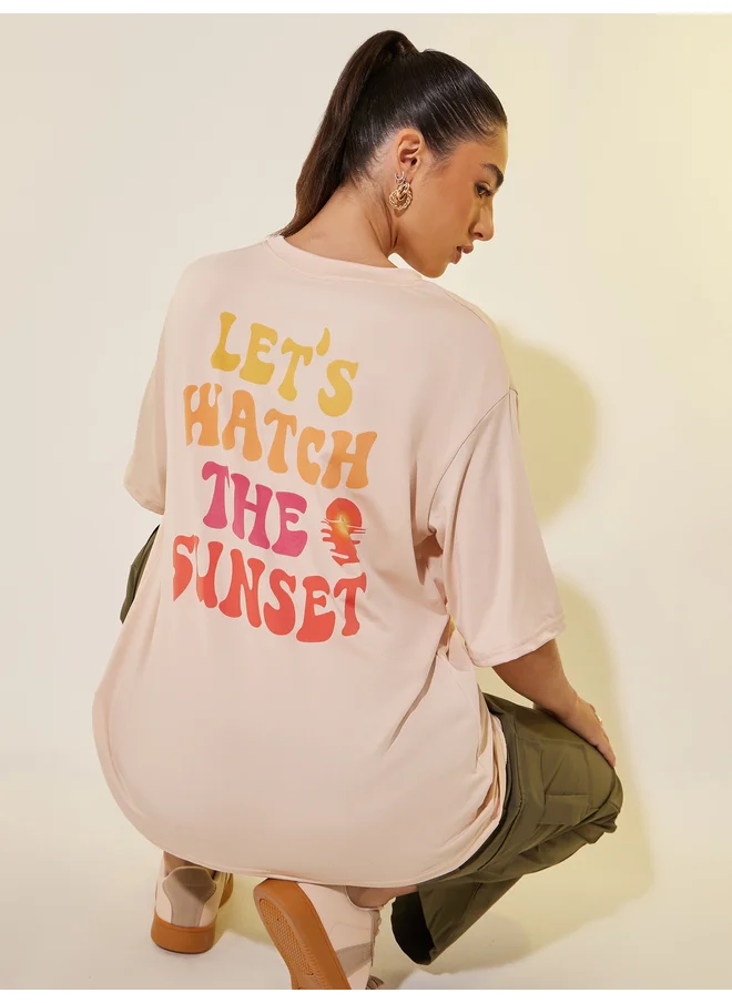 تايك تو Take Two Round Neck Back Slogan Print T-Shirt