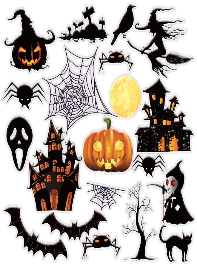 Tevxj Halloween Thick Gel Clings for Window Glass Miror Decoration Scary Gel Clings Decals for Spooky Hunted House Spider Bat Witch Pumpkin Sticker Party Supplies Decor Reusable - Image 1