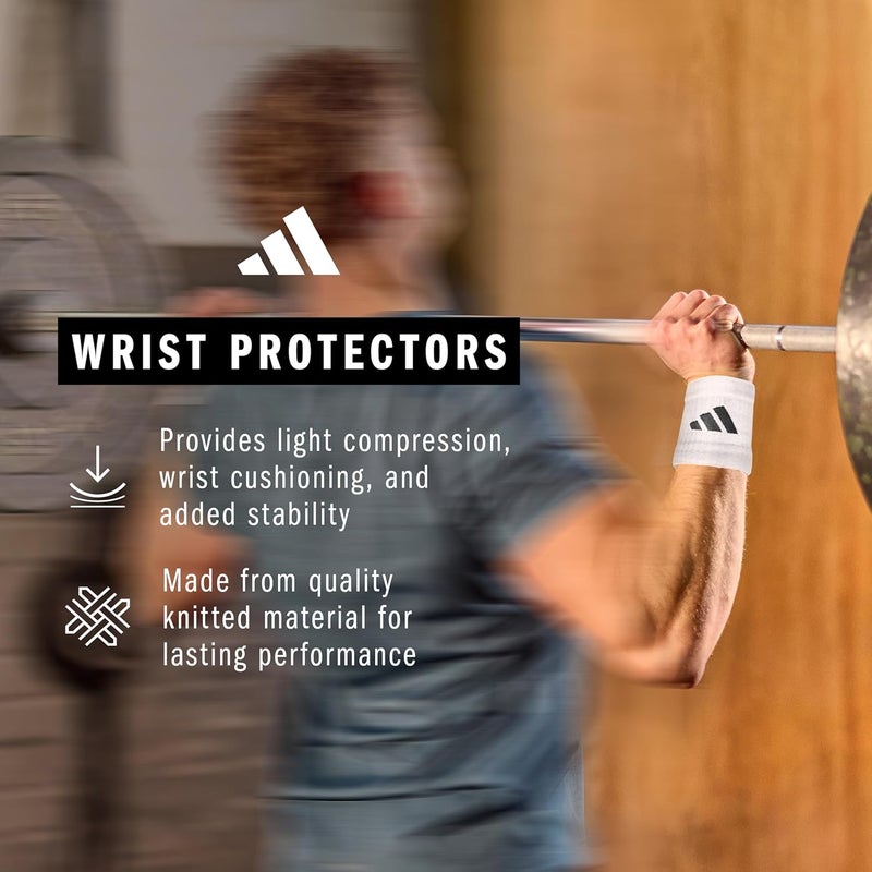 Adidas حماة المعصم من أديداس - 8 سم - أبيض/أسود - Image 3