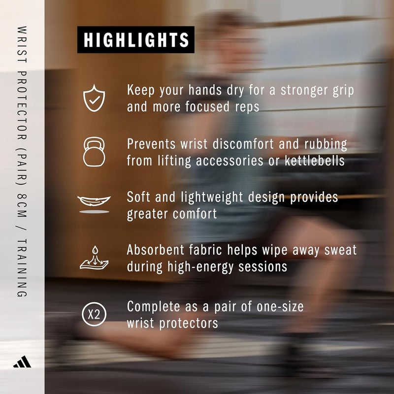 Adidas حماة المعصم من أديداس - 8 سم - أبيض/أسود - Image 4