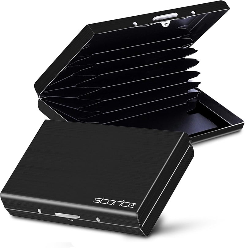 Storite Black 8 Slots RFID Protected Metal Credit/Debit/ATM Card Holder Case Wallet for Men & Women (Black-9.5 x 6.5 x 1.5 CM) - Image 1