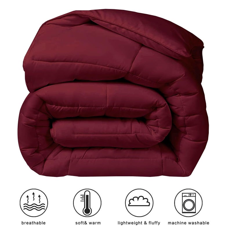 COHOME Premium King Size Comforter, All-Season Quilted Down Alternative Duvet Insert, Luxury Hotel GentleSoft Comforter with Anti-Clump Tech & 8 Tabs - Reversible - Burgundy 90x102 inches - Image 2