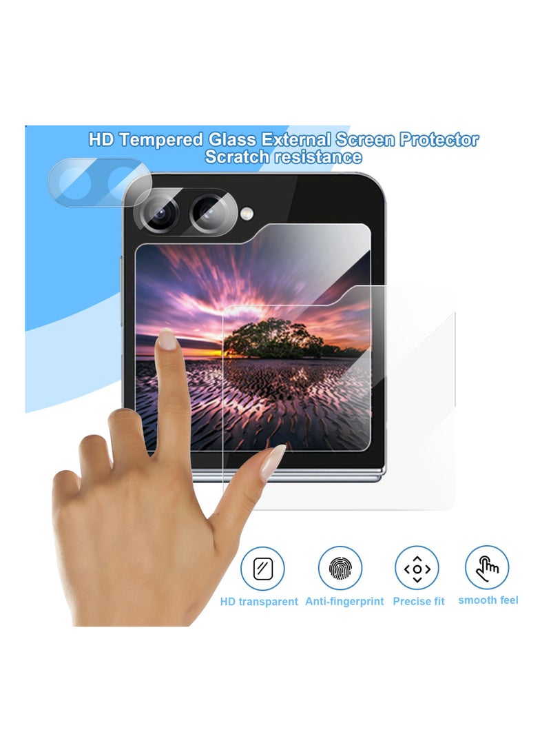SYOSI HD Clear Anti-Scratch Tempered Glass Screen Protector for Samsung Z Flip 5 Screen Protector,  [6 in 1] 3 Pack Back Screen Protector + 3 Pack Camera Protector, for Samsung Galaxy Z Flip 5 - Image 2