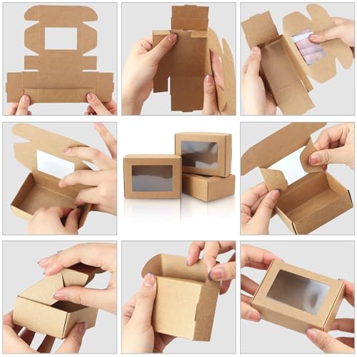 BadenBach 50 Pack Mini Rectangle Kraft Paper Boxes with Clear Windows,3.33" x 2.35" x 1.18",Tiny Small Homemade Soap Packaging Box Small Gift Boxes Bulk for Treat Candy Cookies Party Favors (Brown) - Image 5