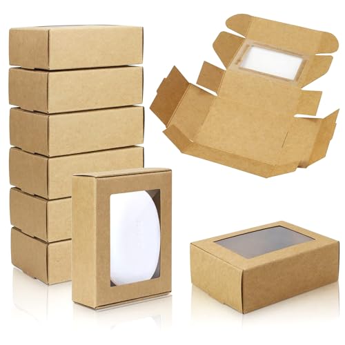 BadenBach 50 Pack Mini Rectangle Kraft Paper Boxes with Clear Windows,3.33" x 2.35" x 1.18",Tiny Small Homemade Soap Packaging Box Small Gift Boxes Bulk for Treat Candy Cookies Party Favors (Brown) - Image 3
