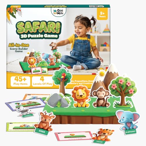 GiniMini Safari 3D Puzzle Game for Toddlers 2+ | Montessori Educational Scene Builder with Animals | 45+ Pieces | Screen-Free Learning Toy for Preschool Kids - Image 2