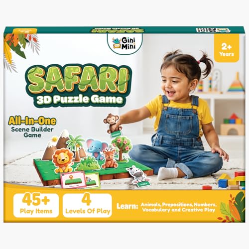 GiniMini Safari 3D Puzzle Game for Toddlers 2+ | Montessori Educational Scene Builder with Animals | 45+ Pieces | Screen-Free Learning Toy for Preschool Kids - Image 1