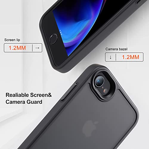 Yriklso Shockproof Case for iPhone SE 2022/2020 [Military Drop Certified] - Semi-Clear Hard Back Protective Slim Case for iPhone SE/8 (4.7") - Frosted Black - Image 3