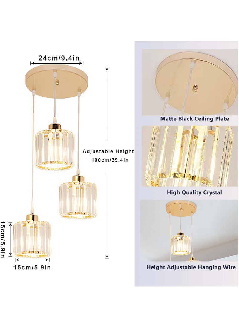 VUCATIN 3-Light Cluster Pendant Lights Crystal Chandelier Gold Hanging Pendant Light Fixture for Kitchen Island Modern Adjustable Pendant Lighting for Dining Living Room Foyer Hallway Bulb not Included (M46) - Image 3