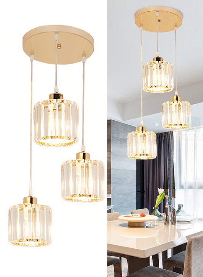 VUCATIN 3-Light Cluster Pendant Lights Crystal Chandelier Gold Hanging Pendant Light Fixture for Kitchen Island Modern Adjustable Pendant Lighting for Dining Living Room Foyer Hallway Bulb not Included (M46) - Image 1