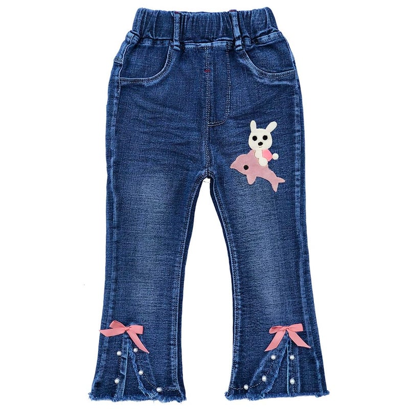 Peacolate 3T-7T Pink Bunny Pullover Sweater with Dolphin Denim Jeans Clothing sets for Little Kids Girls(Pink,5T) - Image 3