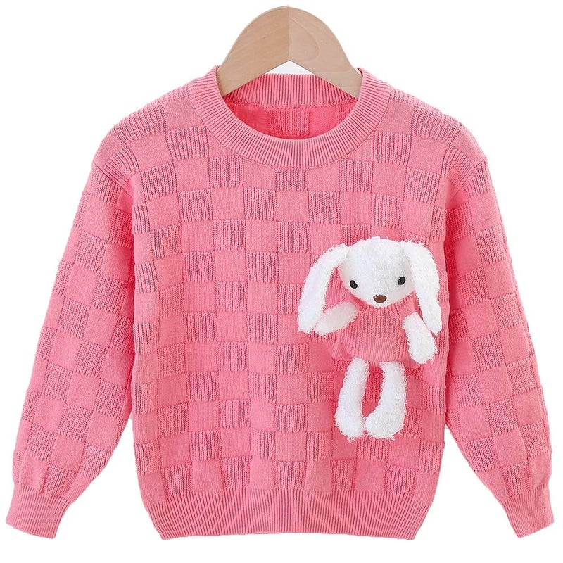 Peacolate 3T-7T Pink Bunny Pullover Sweater with Dolphin Denim Jeans Clothing sets for Little Kids Girls(Pink,5T) - Image 2