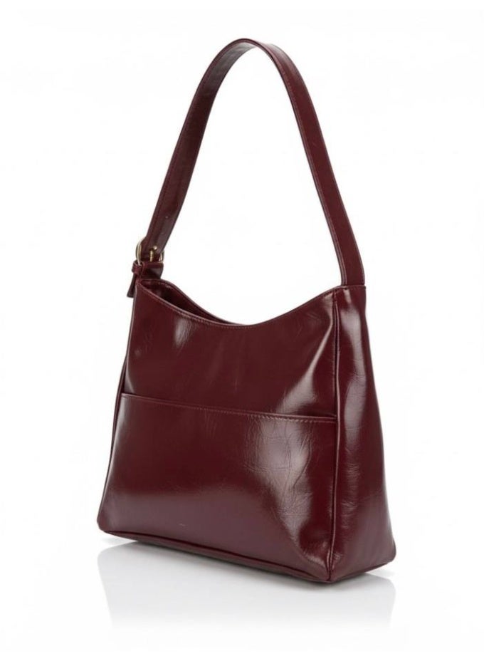حقيبة يد كتف عصرية أنيقة باللون البرجاندي – مثالية للجامعة والعمل – تصميم كلاسيكي يكمل اللوك - Image 3