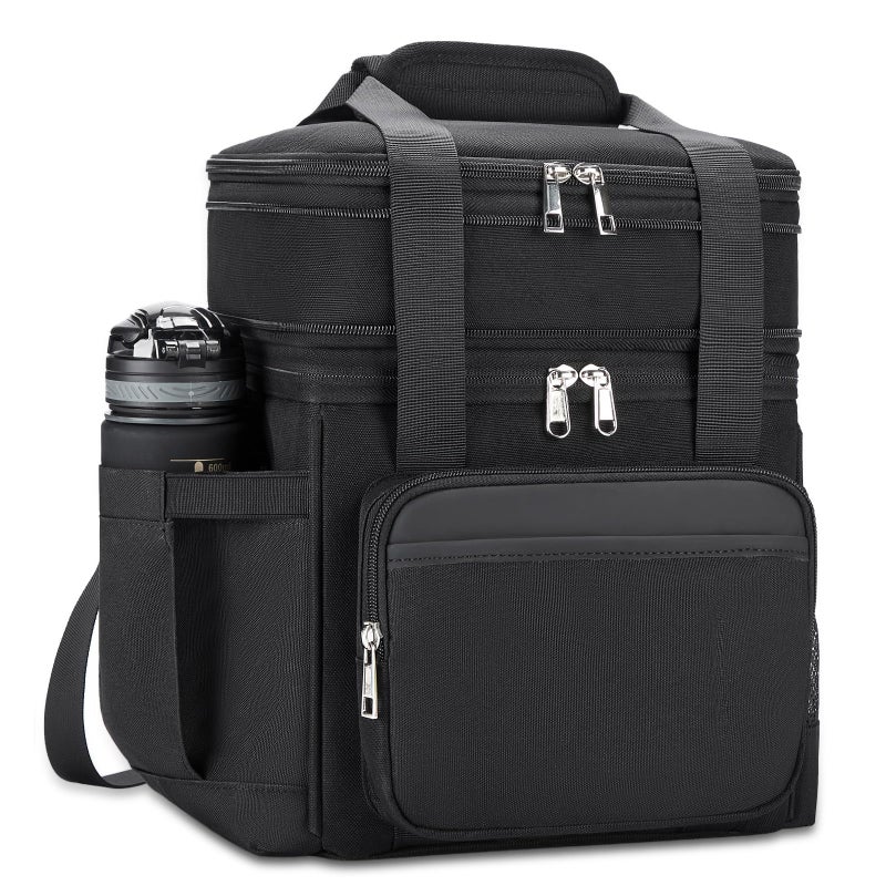 holuxer Insulated Lunch Bag & Lunch Box for Men - Double Deck Reusable Lunch Bag for Women Tote Cooler Bag Leakproof Soft Expandable - Extra Large Lunchbox for Work/Adult/Picnic/Outdoor (Blackï¼Œ22L) - Image 1