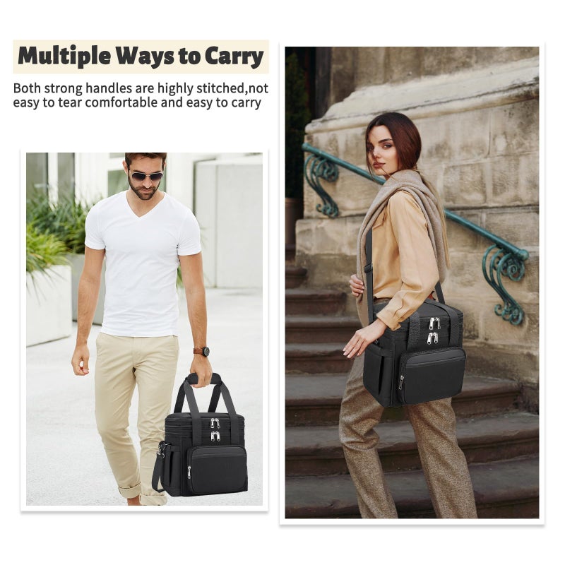 holuxer Insulated Lunch Bag & Lunch Box for Men - Double Deck Reusable Lunch Bag for Women Tote Cooler Bag Leakproof Soft Expandable - Extra Large Lunchbox for Work/Adult/Picnic/Outdoor (Blackï¼Œ22L) - Image 2