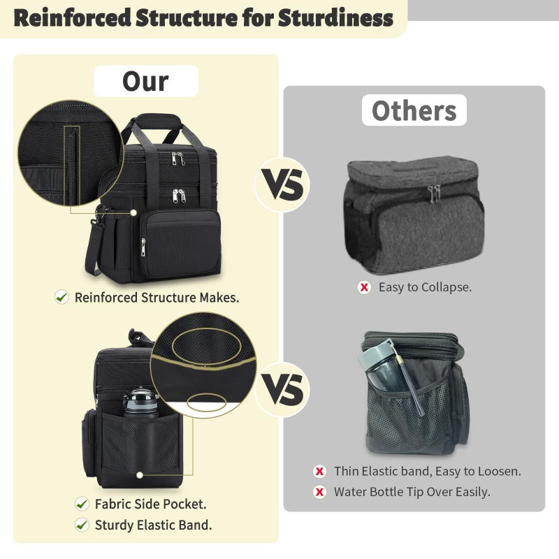 holuxer Insulated Lunch Bag & Lunch Box for Men - Double Deck Reusable Lunch Bag for Women Tote Cooler Bag Leakproof Soft Expandable - Extra Large Lunchbox for Work/Adult/Picnic/Outdoor (Blackï¼Œ22L) - Image 4