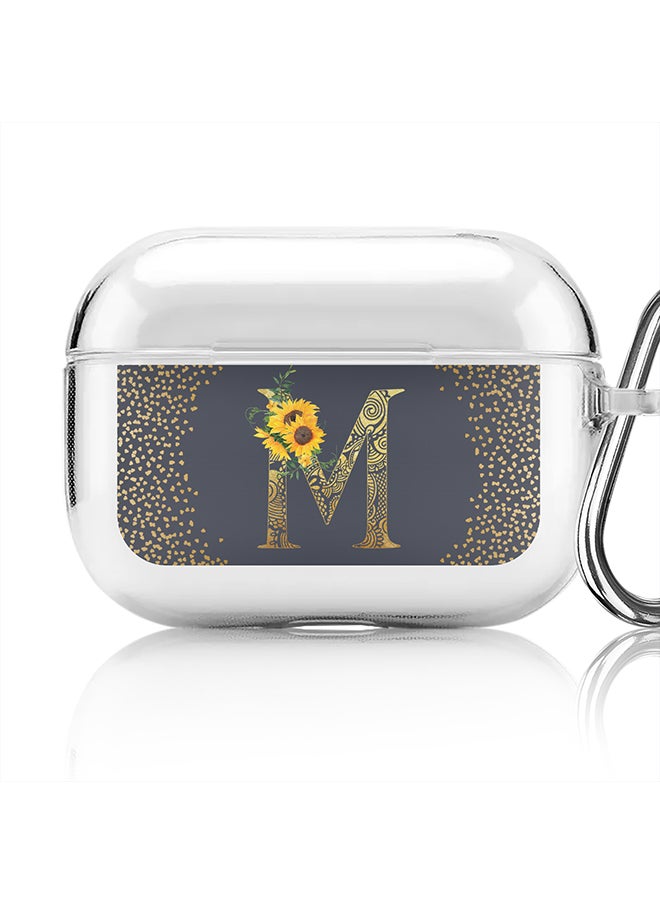 Stylizedd Classic Clear printed Case for Apple Airpods Pro Soft TPU Gel Thin Transparent Flexible Cover - Custom Monogram Initial Letter Mandala Floral Pattern Alphabet - M (Grey )  - Image 1