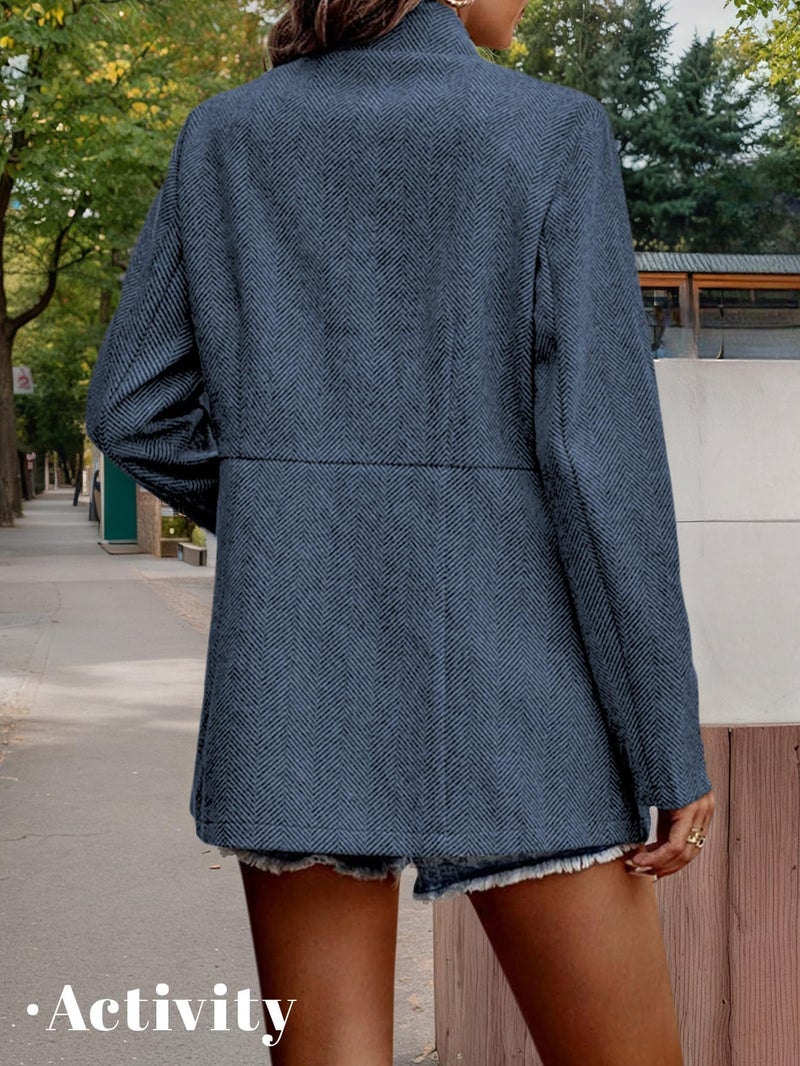 Mina Self Herringbone Blazer Women 2025 Fall Tweed Blazers Blue Business Casual Work Outfits Professional Office Trendy Dressy Slim Fit Womens Jacket Women's Blazers & Suit Jackets XZ088 Blue XL - Image 4