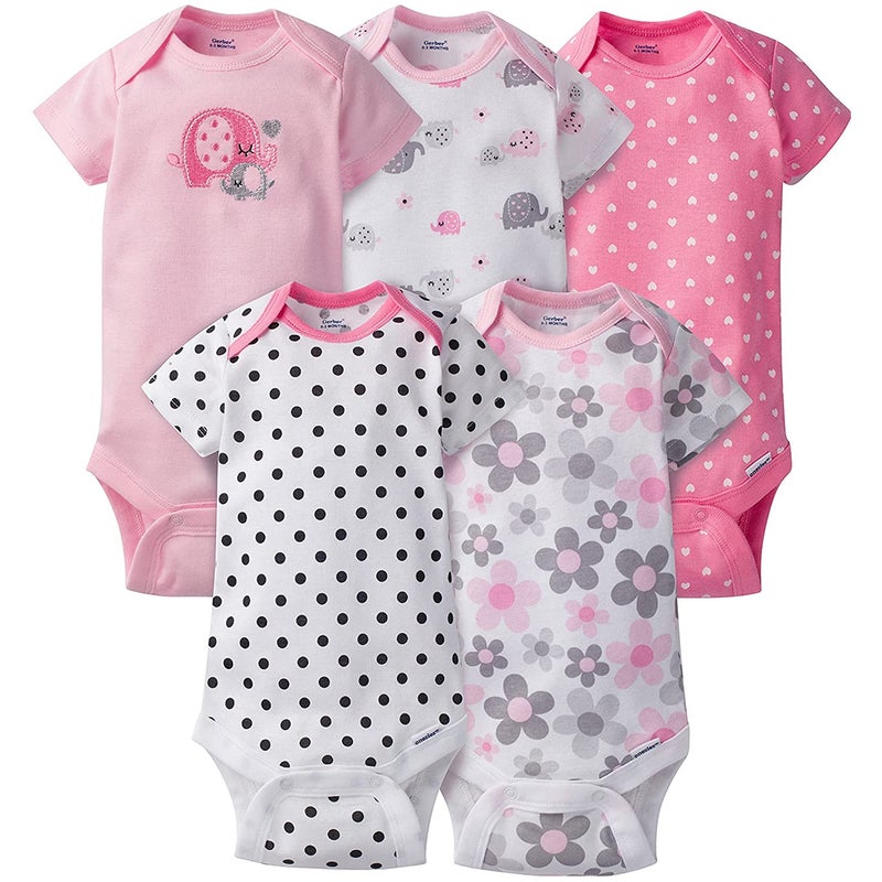 Gerber baby girls 5-pack Variety Onesies Bodysuits girl bodysuits, Elephants/Flowers, 0-3 Months US - Image 1