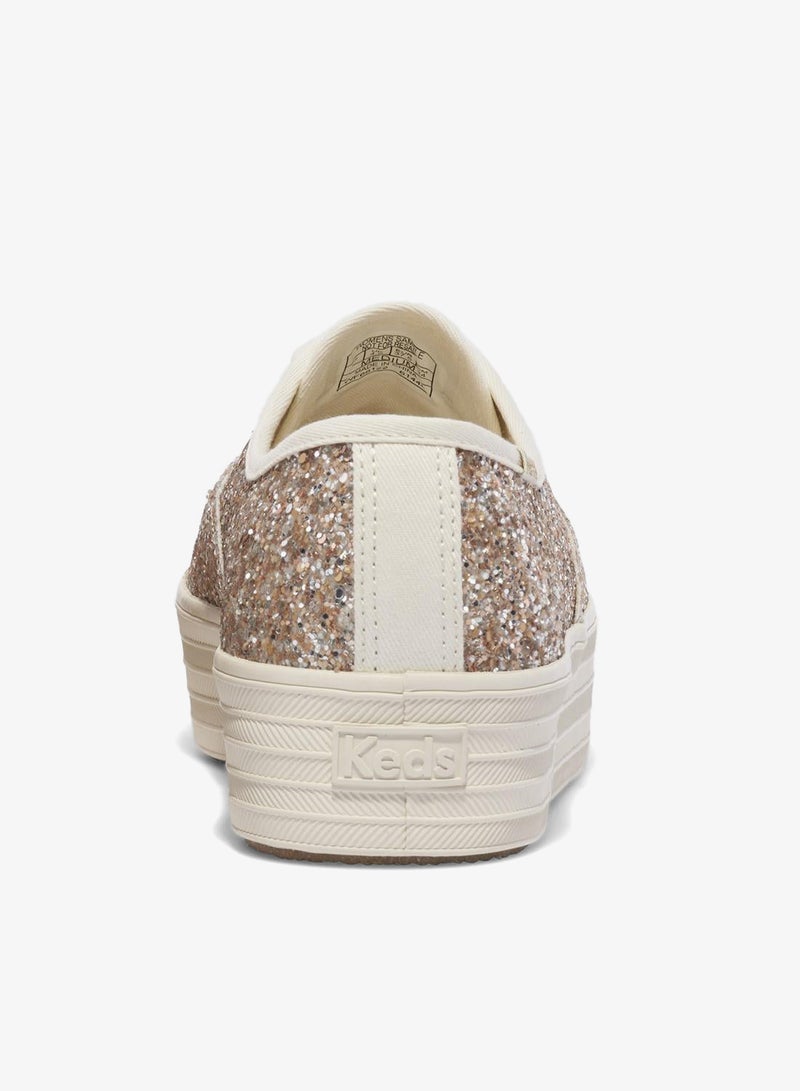 Keds Women's Point Lace Up Platform Glitter Casual Sneaker Gold - Image 2