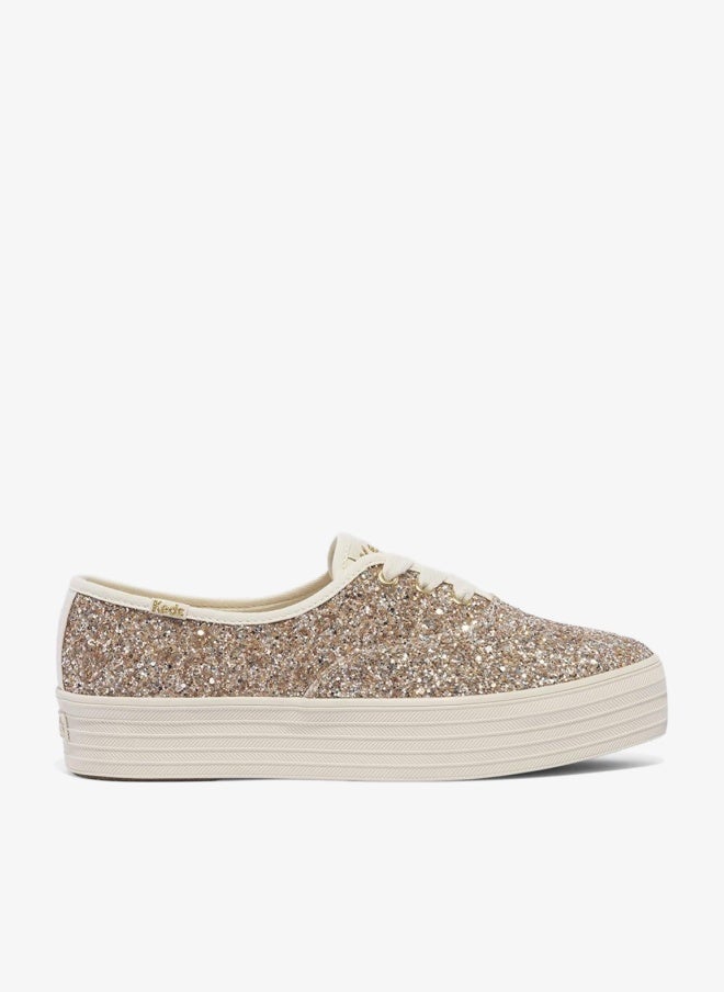 Keds Women's Point Lace Up Platform Glitter Casual Sneaker Gold - Image 1