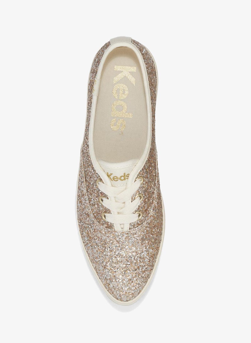 Keds Women's Point Lace Up Platform Glitter Casual Sneaker Gold - Image 5
