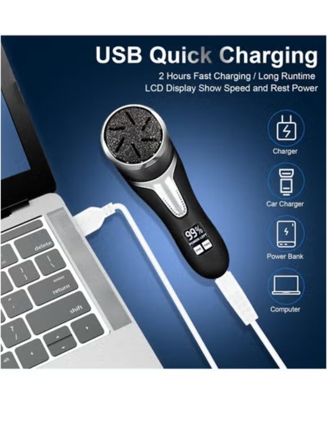 عام مزيل مسامير القدم الكهربائي للقدمين مع مكنسة وبر، طقم باديكير محمول مزيل مسامير القدم، مبرد قدم مقاوم للماء قابل لإعادة الشحن للعناية بالقدم، مزيل الجلد الميت مع 3 رؤوس وشاشة LCD - Image 4