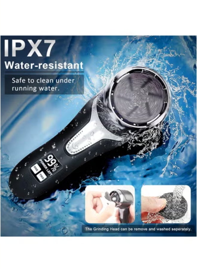 عام مزيل مسامير القدم الكهربائي للقدمين مع مكنسة وبر، طقم باديكير محمول مزيل مسامير القدم، مبرد قدم مقاوم للماء قابل لإعادة الشحن للعناية بالقدم، مزيل الجلد الميت مع 3 رؤوس وشاشة LCD - Image 5